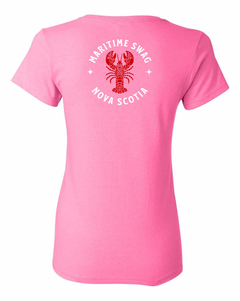 Maritime Swag Nova Scotia Mandala Red Lobster Left Chest and Back womens-tee