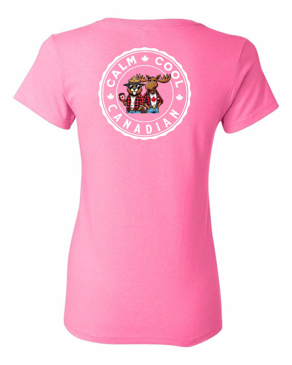 Calm Cool Canadian Beaver and Moose Left Chest and Back Women's Tee