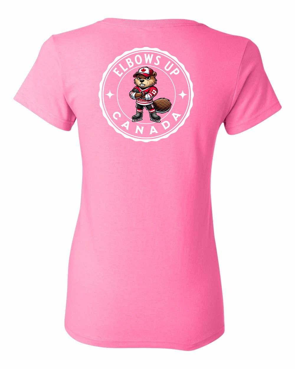 Elbows Up Beaver Left Chest and Back Women's Tee
