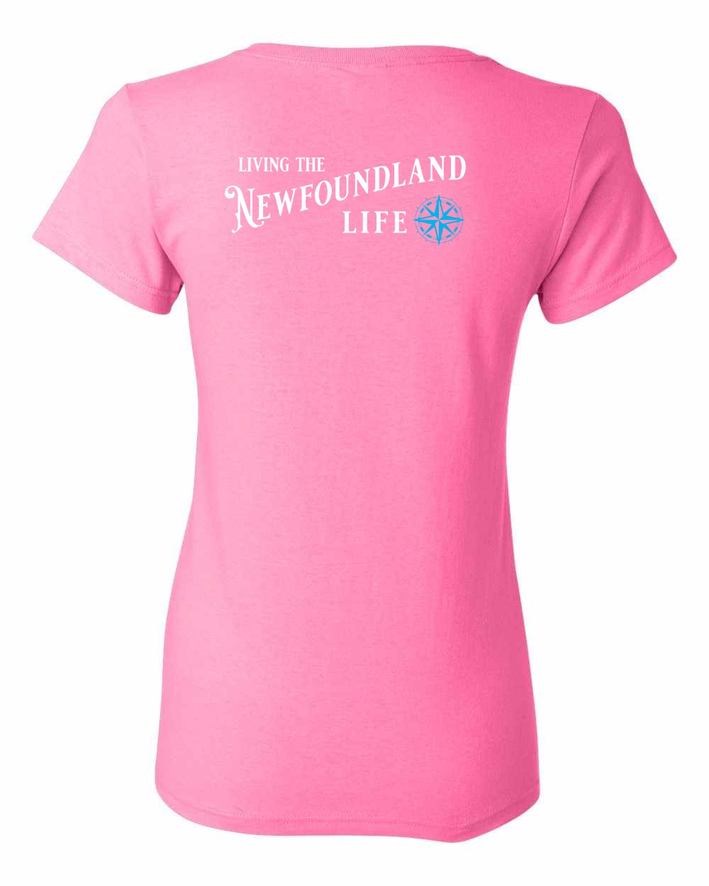 Living the Newfoundland Life blue Left Chest and Back Women's Tee