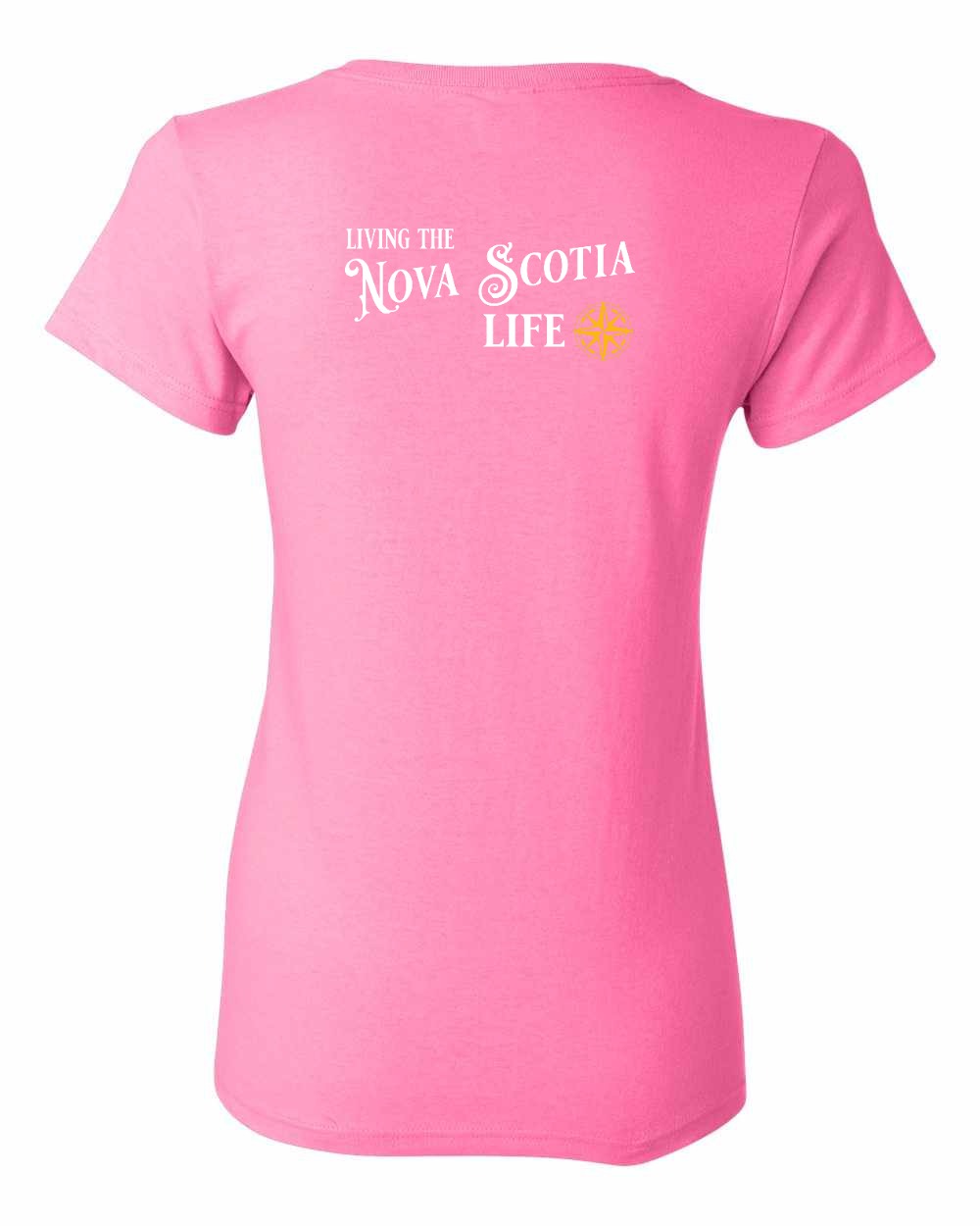 Living the Nova Scotia Life yellow Left Chest and Back Women's Tee