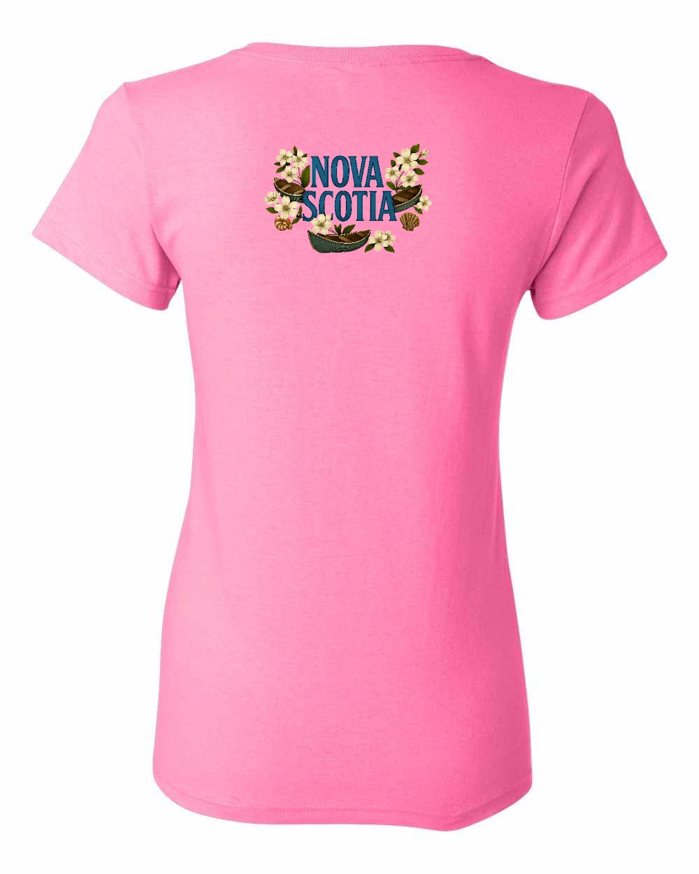 Nova Scotia Flowers Left Chest and Back womens-tee