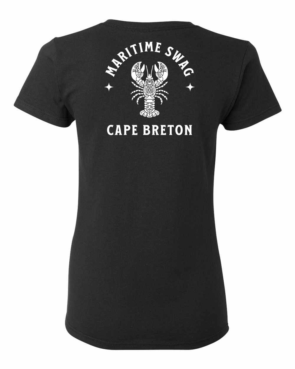 Maritime Swag Cape Breton Mandala white Lobster Left Chest and Back Women's Tee