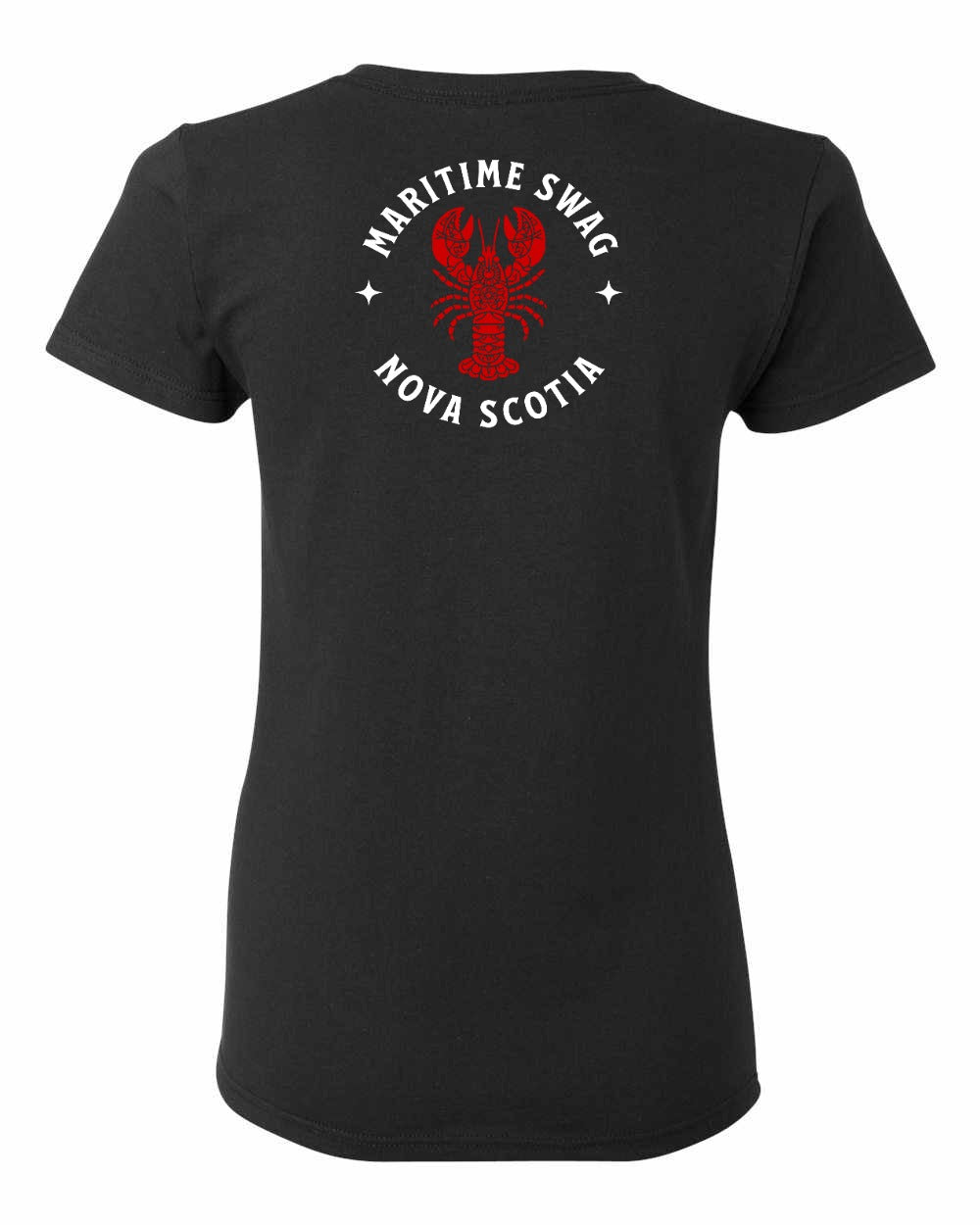 Maritime Swag Nova Scotia Mandala Red Lobster Left Chest and Back womens-tee
