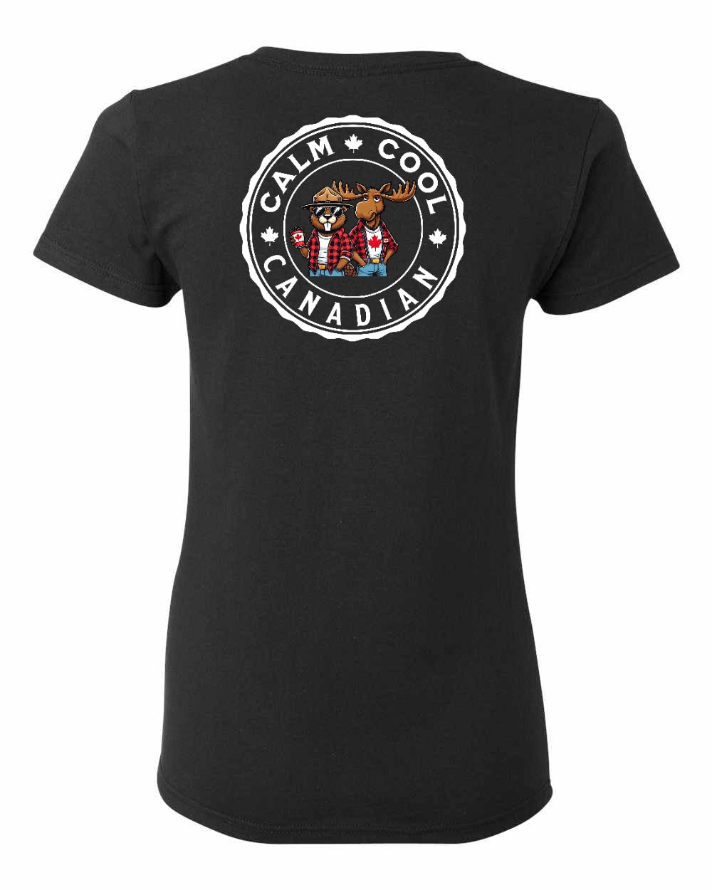 Calm Cool Canadian Beaver and Moose Left Chest and Back Women's Tee