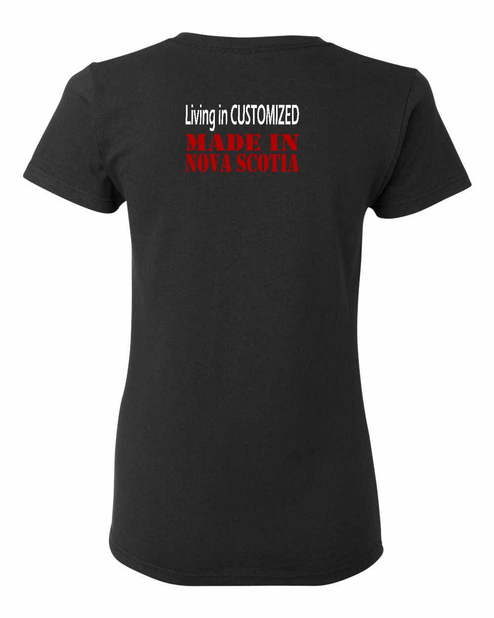 Living in Custom Made in Nova Scotia Left Chest and Back womens-tee