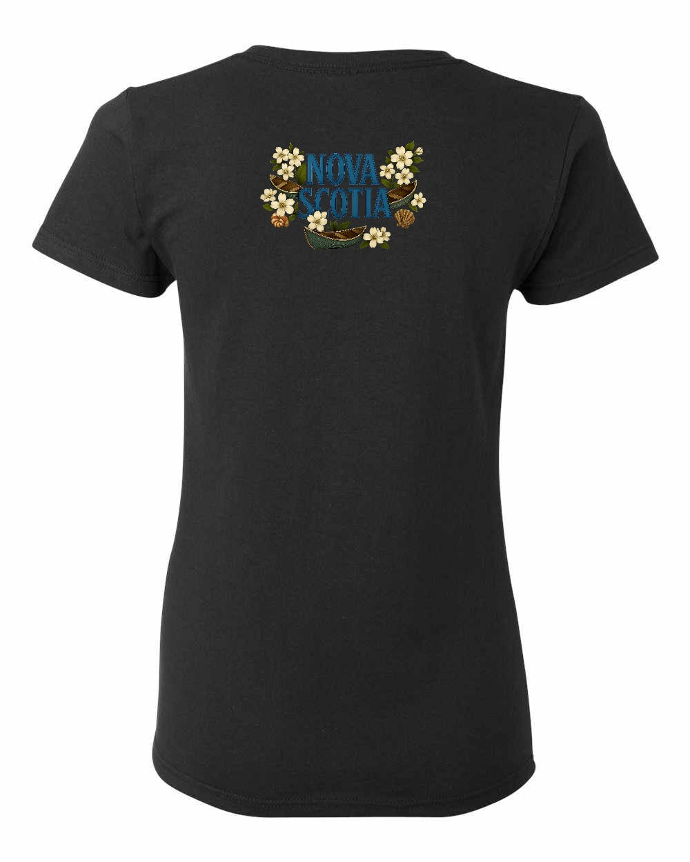 Nova Scotia Flowers Left Chest and Back womens-tee