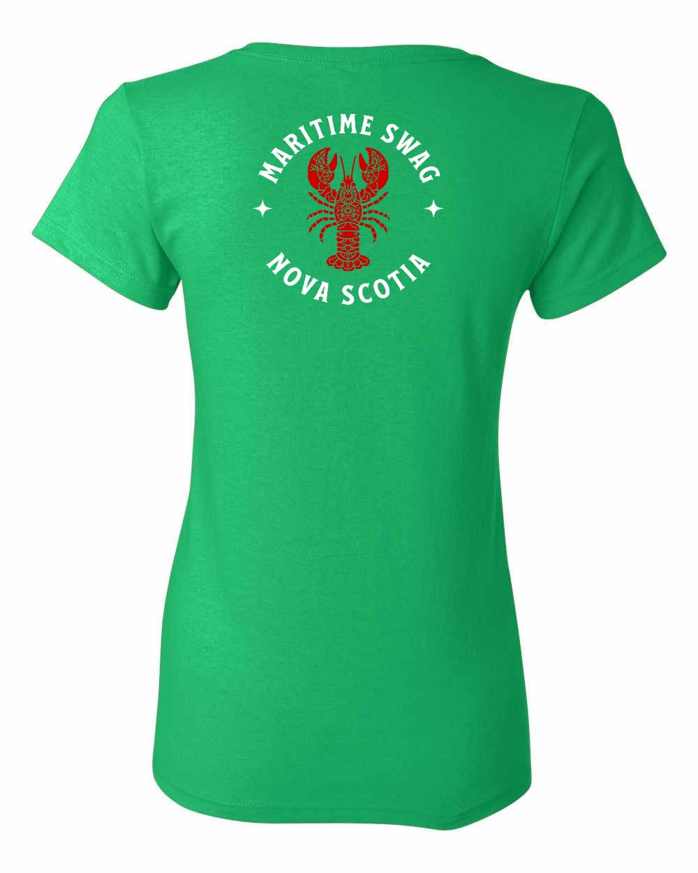 Maritime Swag Nova Scotia Mandala Red Lobster Left Chest and Back womens-tee