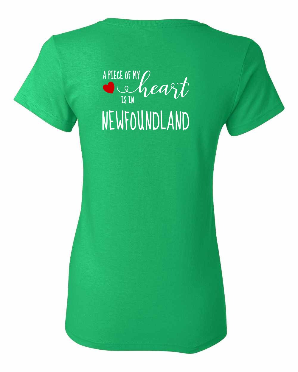 A piece of My heart in Newfoundland (Red Heart) Left Chest and Back Women's Tee