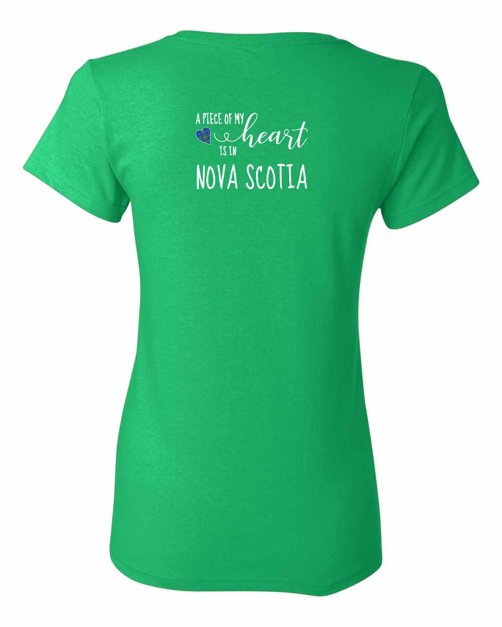 A piece of My heart in Nova Scotia (Tartan Heart) Left Chest and Back womens-tee