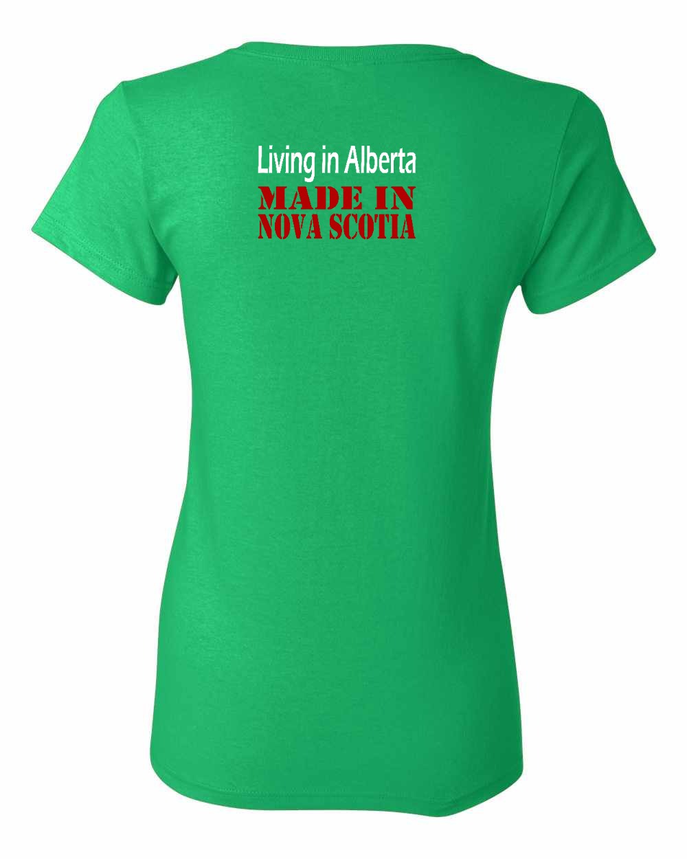Living Alberta Made in Nova Scotia Left Chest and Back womens-tee