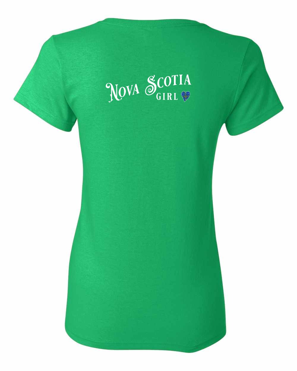 Nova Scotia Girl Tartan Heart Left Chest and Back womens-tee