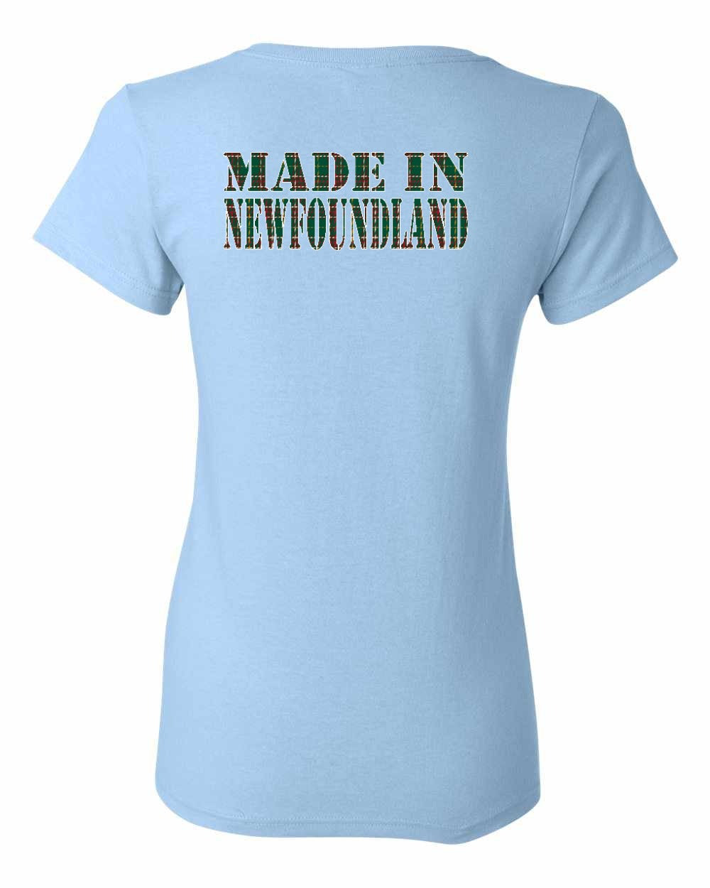 Made In Newfoundland ( Tartan Lettering) Left Chest and Back Women's Tee