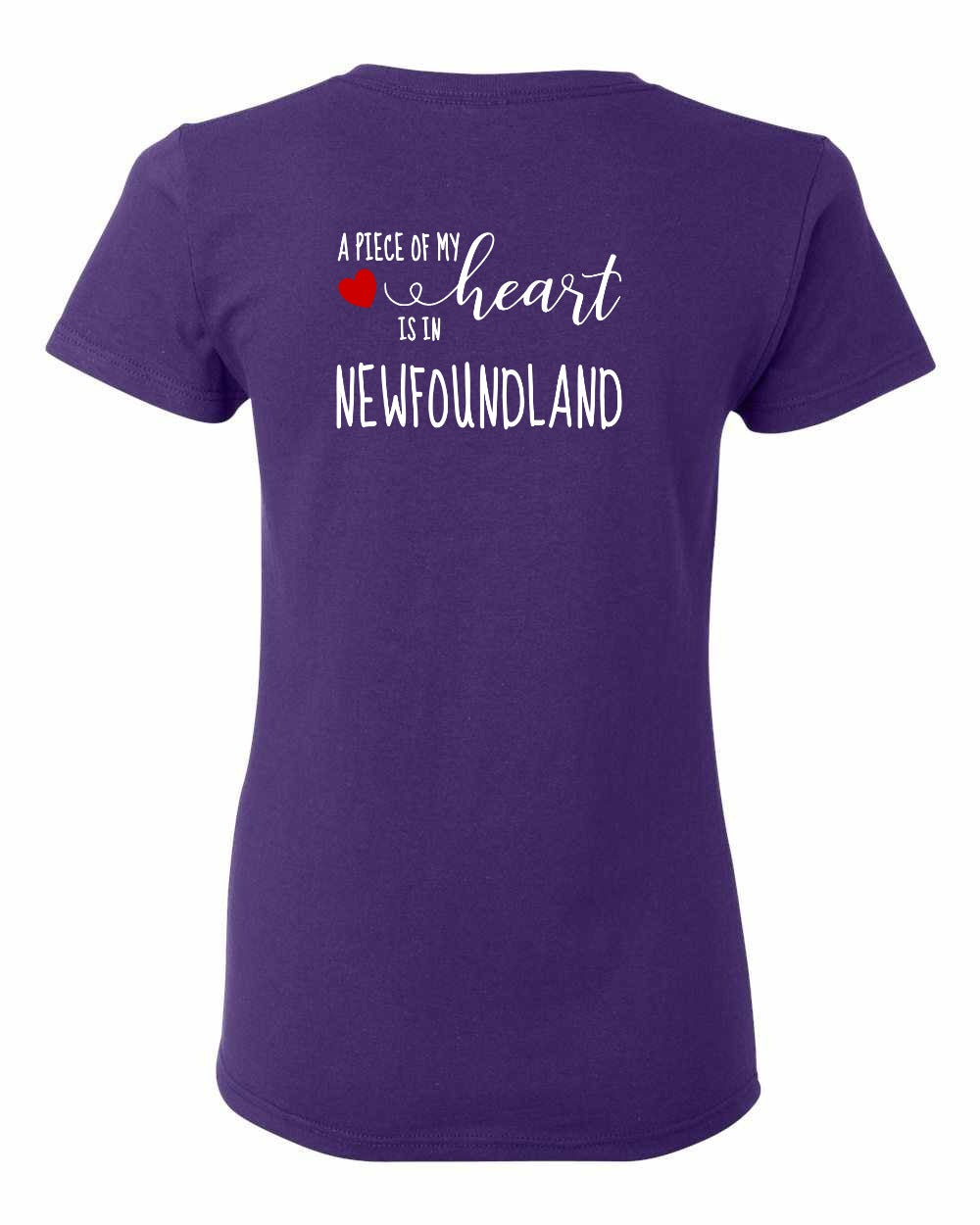 A piece of My heart in Newfoundland (Red Heart) Left Chest and Back Women's Tee