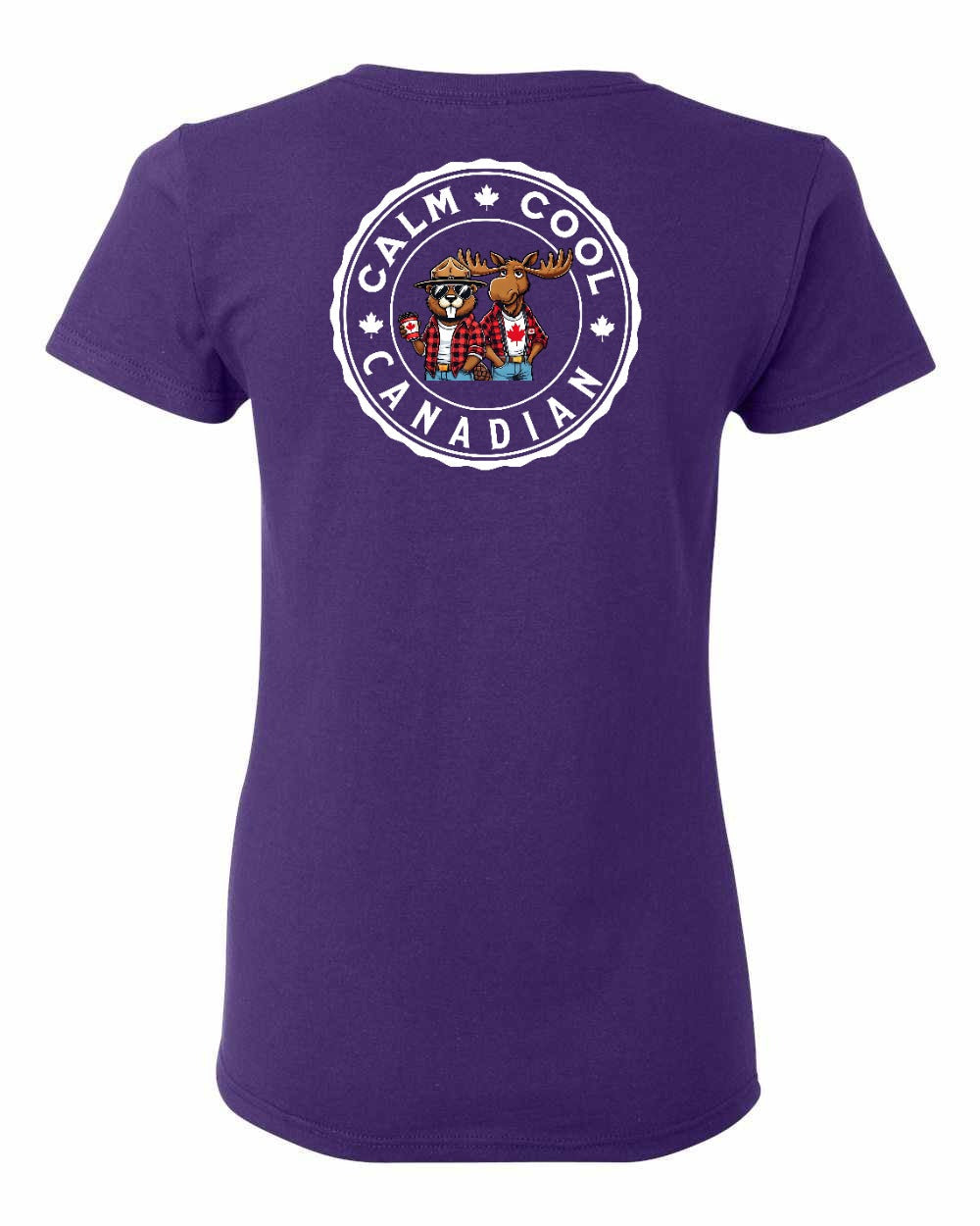 Calm Cool Canadian Beaver and Moose Left Chest and Back Women's Tee - Gildan Canada (sewn Internationally)