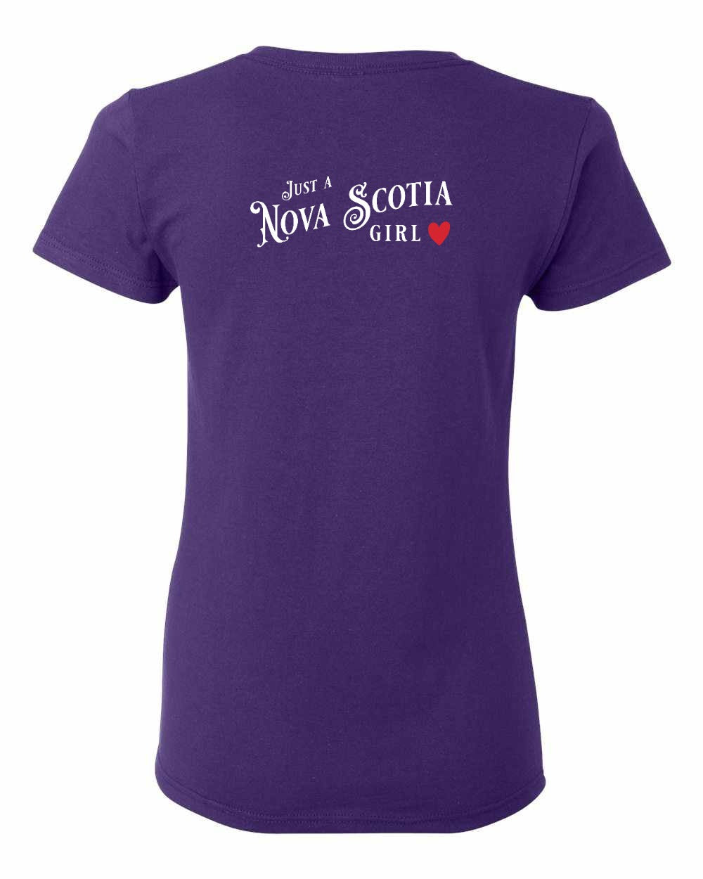 Just a Nova Scotia Girl Red Heart Left Chest and Back womens-tee