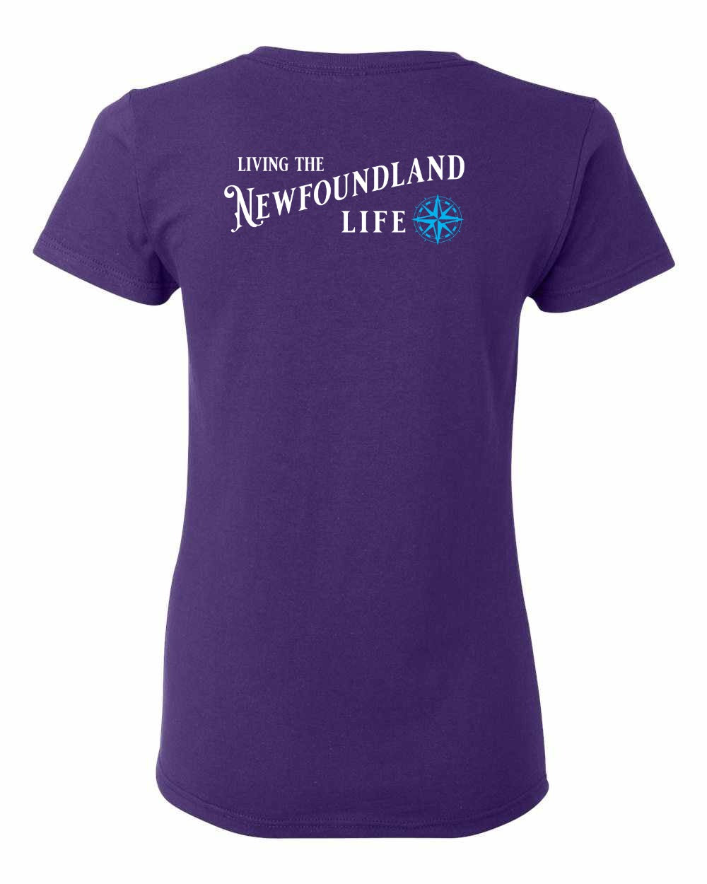 Living the Newfoundland Life blue Left Chest and Back Women's Tee