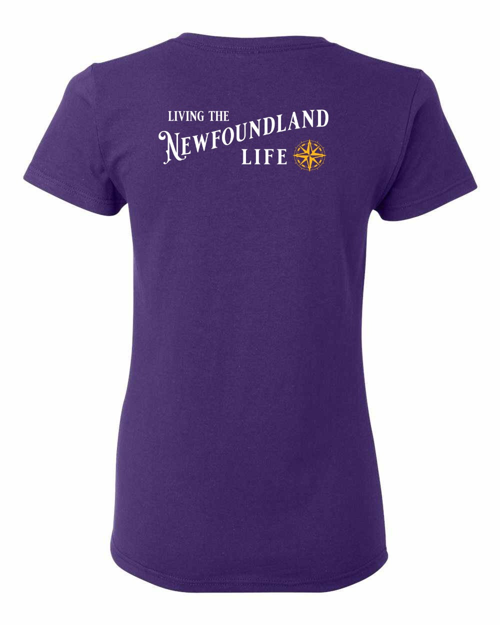 Living the Newfoundland Life yellow Left Chest and Back Women's Tee