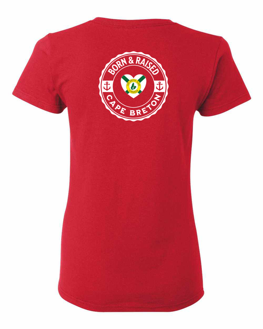 Born and Raised Heart Flag CB Left Chest and Back Women's Tee