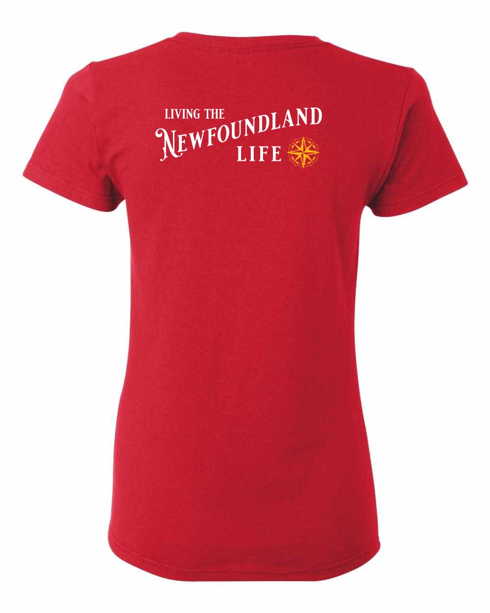 Living the Newfoundland Life yellow Left Chest and Back Women's Tee