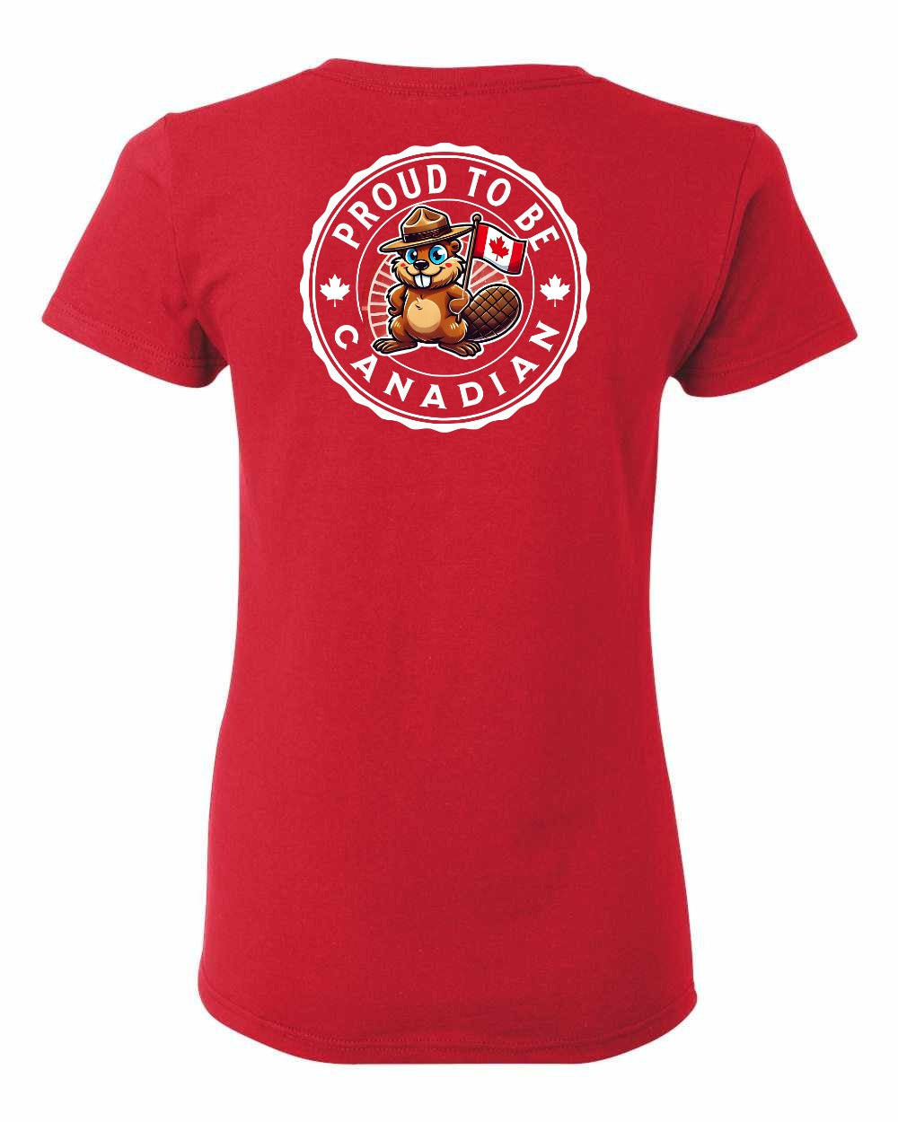 Proud to be Canadian Beaver Left Chest and Back Women's Tee