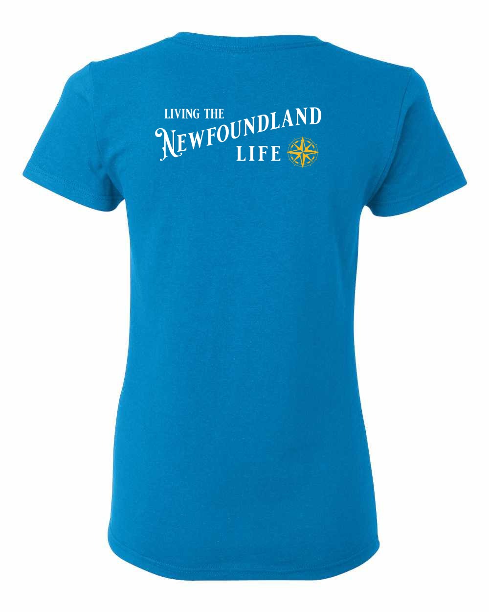 Living the Newfoundland Life yellow Left Chest and Back Women's Tee