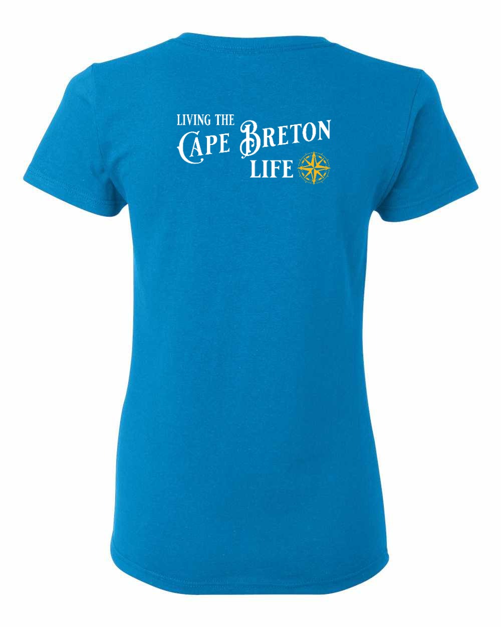 Living the Cape Breton Life yellow Left Chest and Back Women's Tee