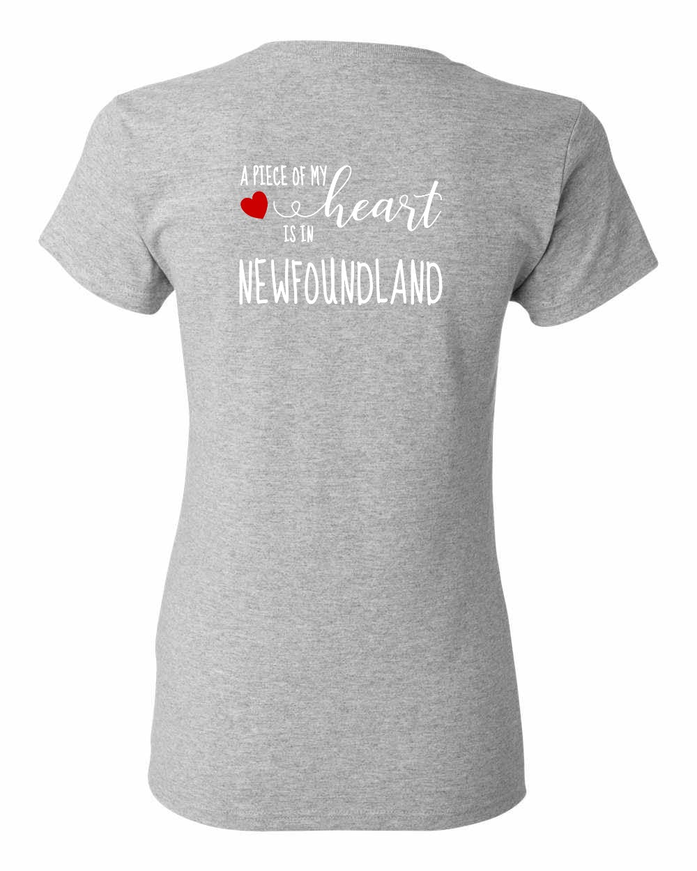 A piece of My heart in Newfoundland (Red Heart) Left Chest and Back Women's Tee