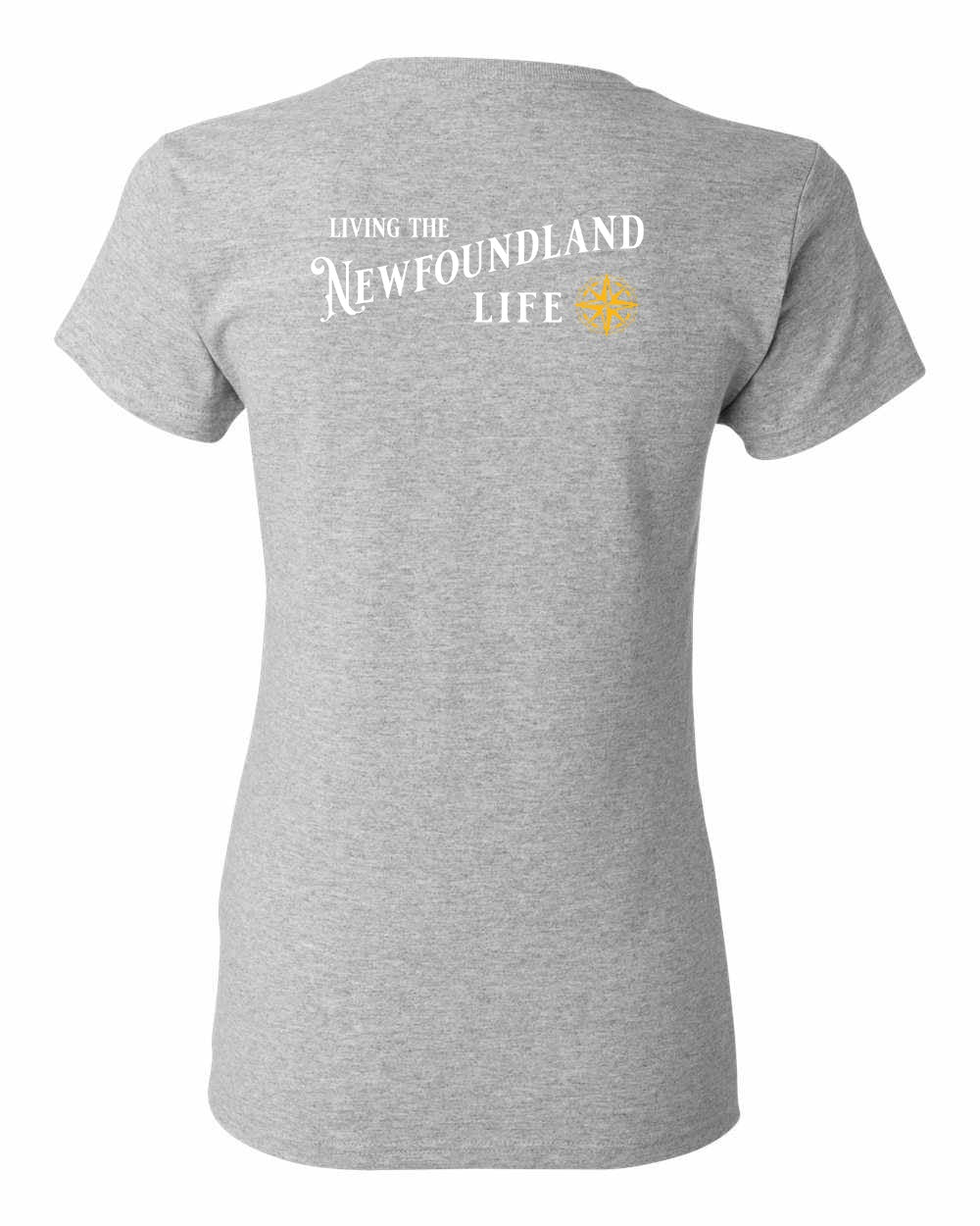 Living the Newfoundland Life yellow Left Chest and Back Women's Tee