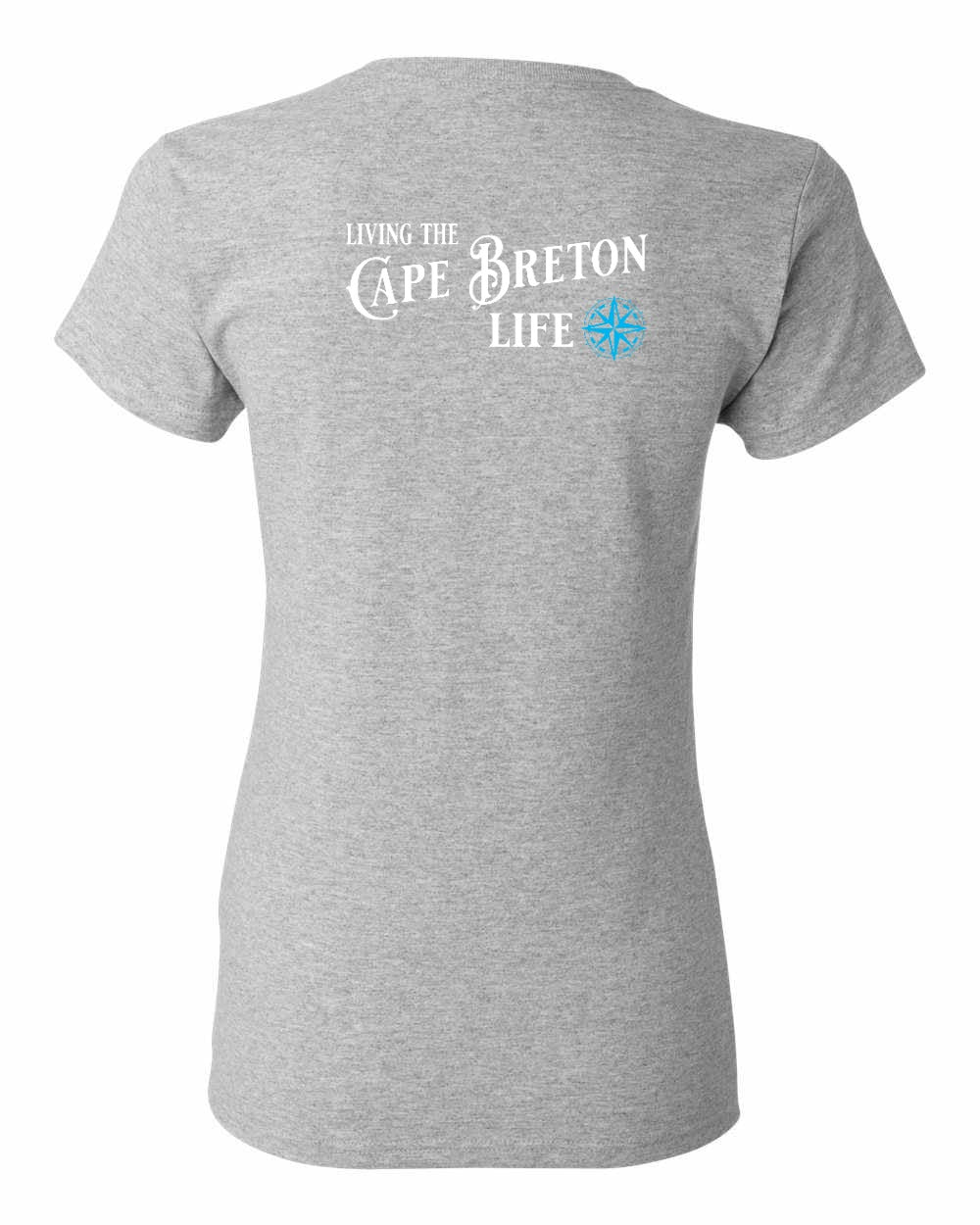 Living the Cape Breton Life blue Left Chest and Back Women's Tee