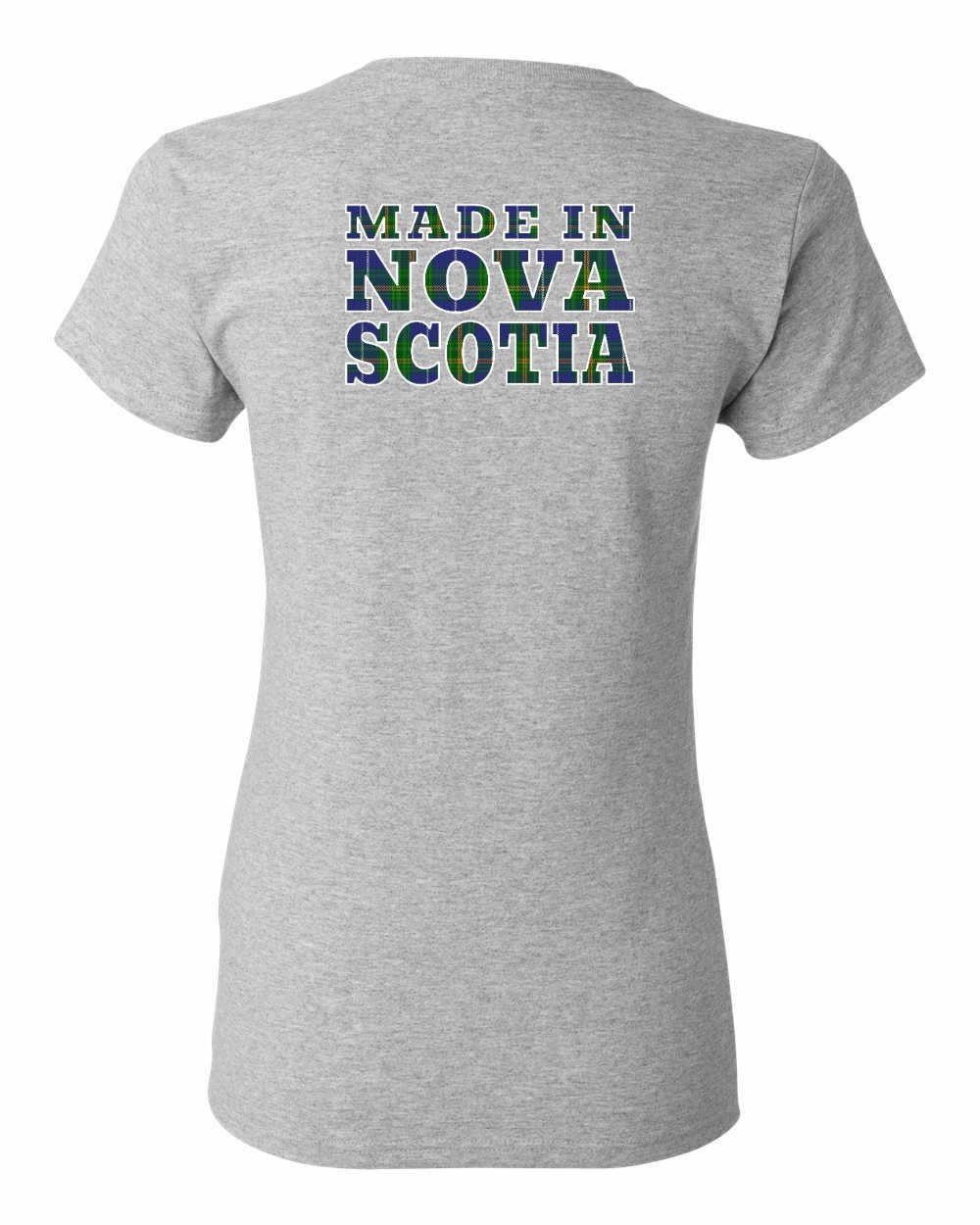 Made In Nova Scotia ( Tartan Lettering) Left Chest and Back Women's Tee