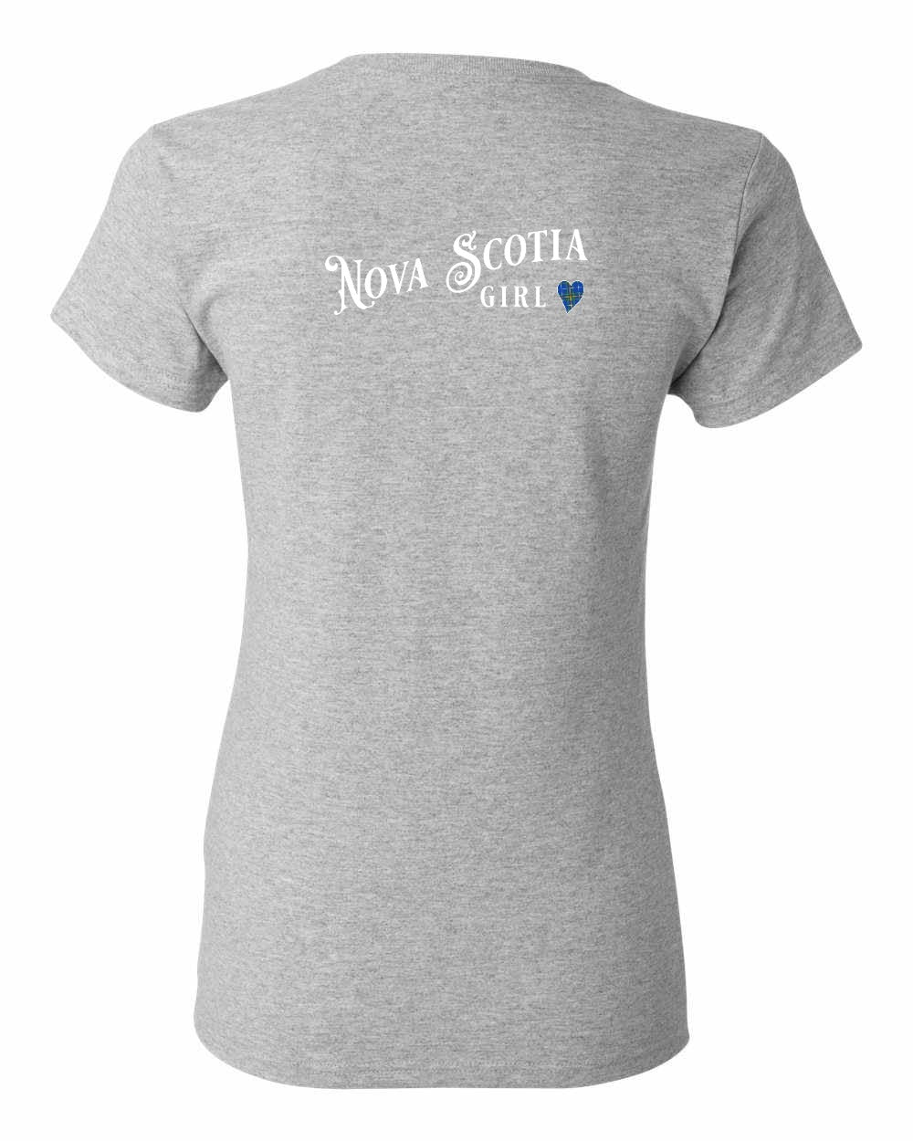 Nova Scotia Girl Tartan Heart Left Chest and Back womens-tee