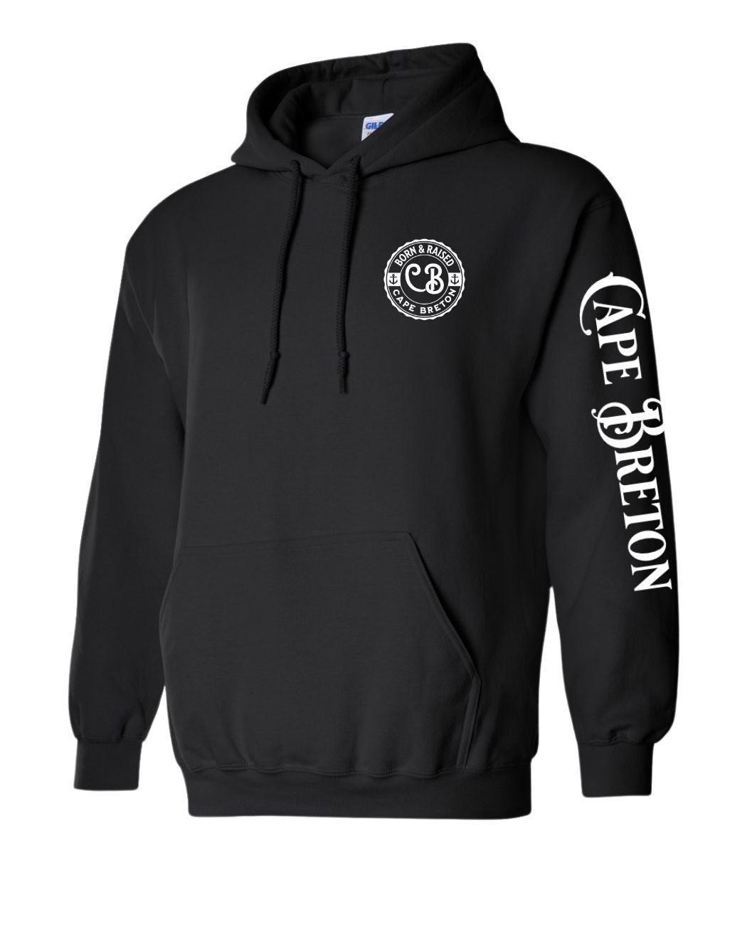 Born and Raised Cape Breton Left chest and Sleeve Pullover Hoodie