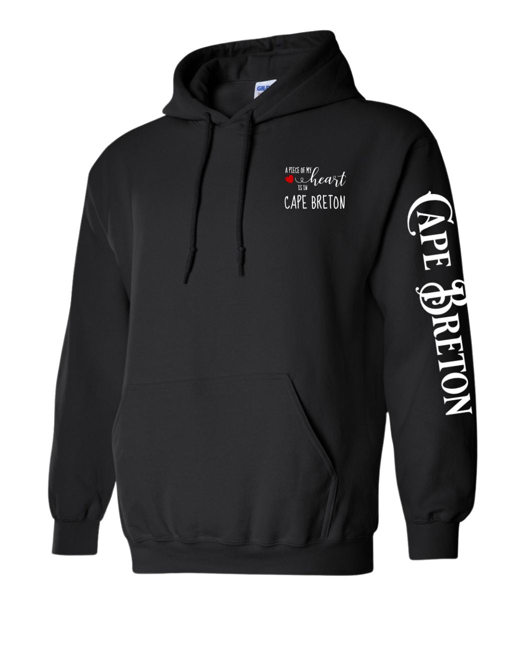 A piece of my heart is in Cape Breton Red Heart Left chest and Sleeve Pullover Hoodie
