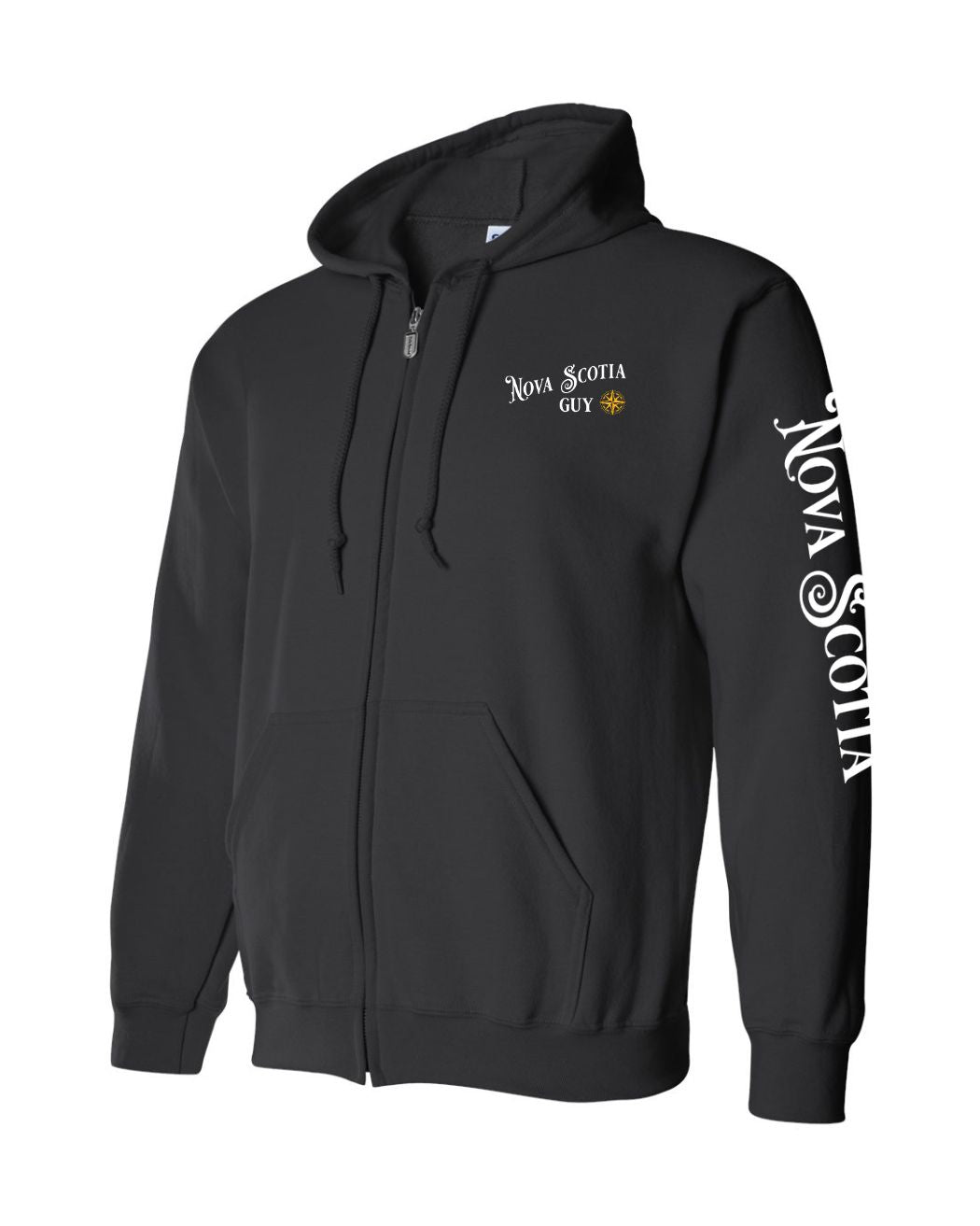 Nova Scotia Guy Yellow Compass Left Chest and Sleeve Zip Hoodie