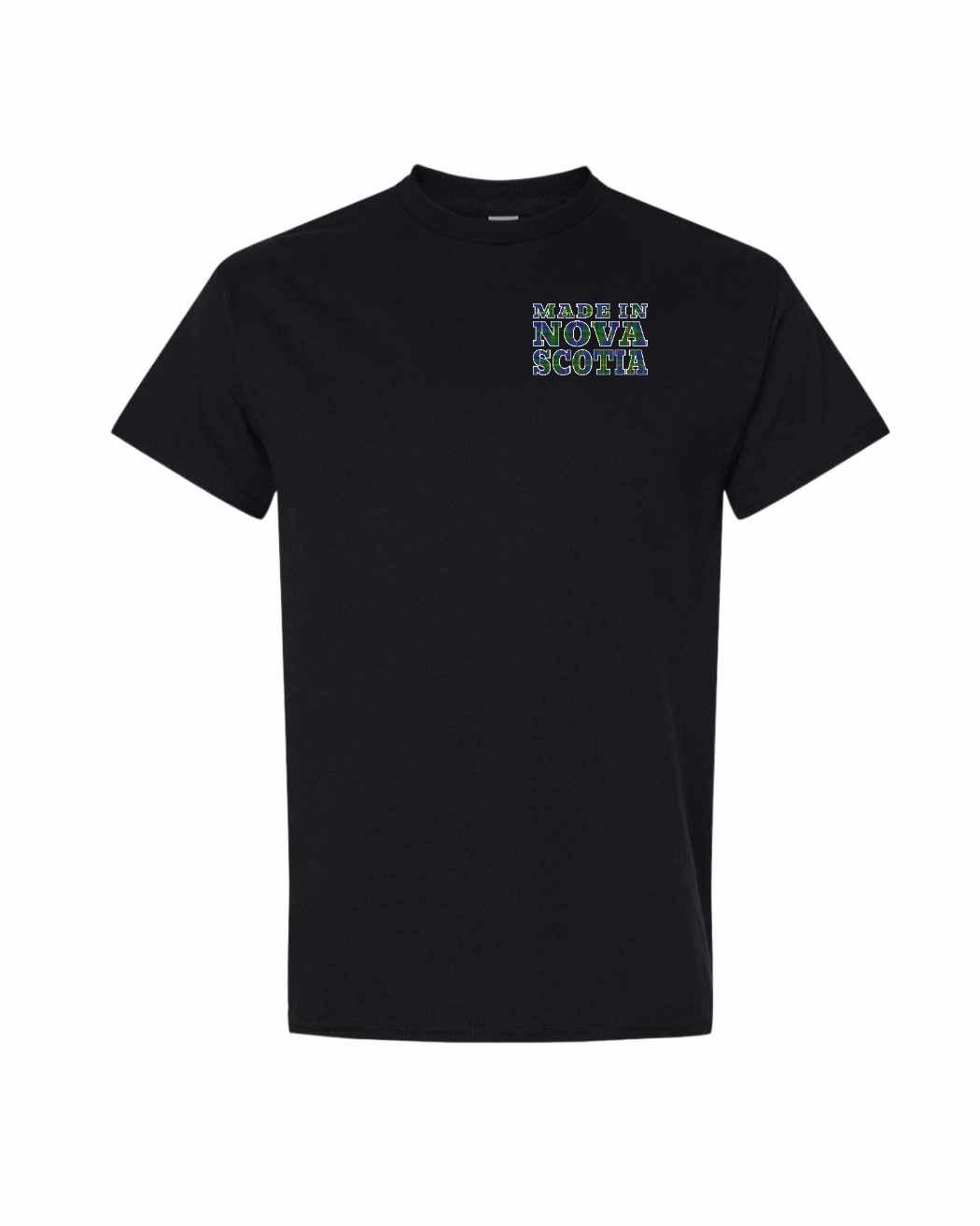 Made In Nova Scotia ( Tartan Lettering) Left Chest mens-tee