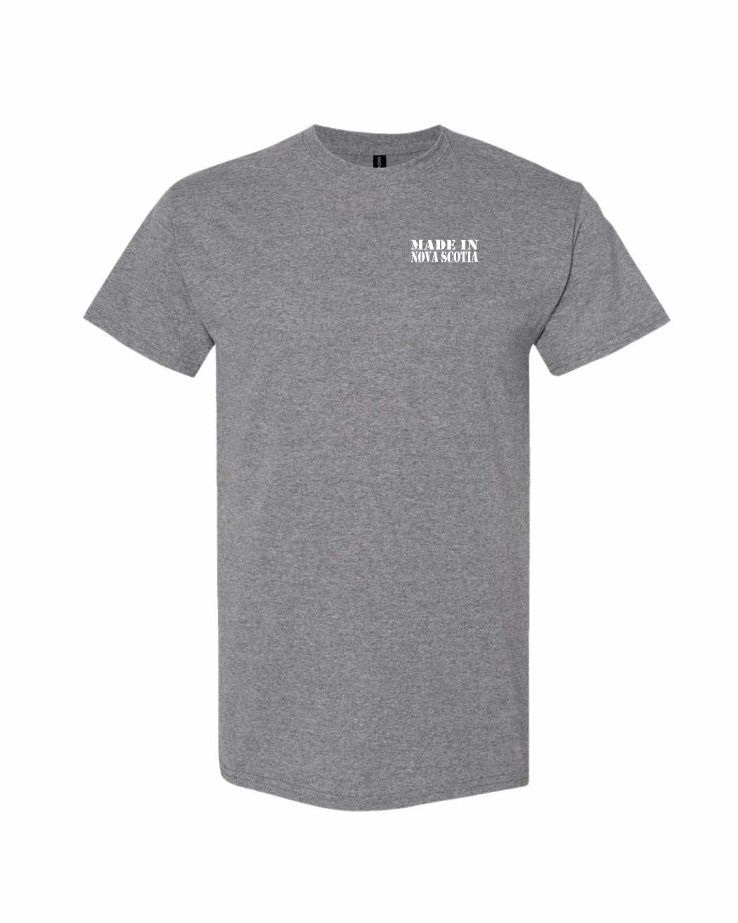 Made In Nova Scotia ( White Lettering) Left Chest mens-tee