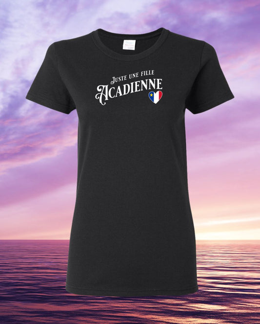 Juste une Fille Acadienne with Acadian Flag Heart Tee