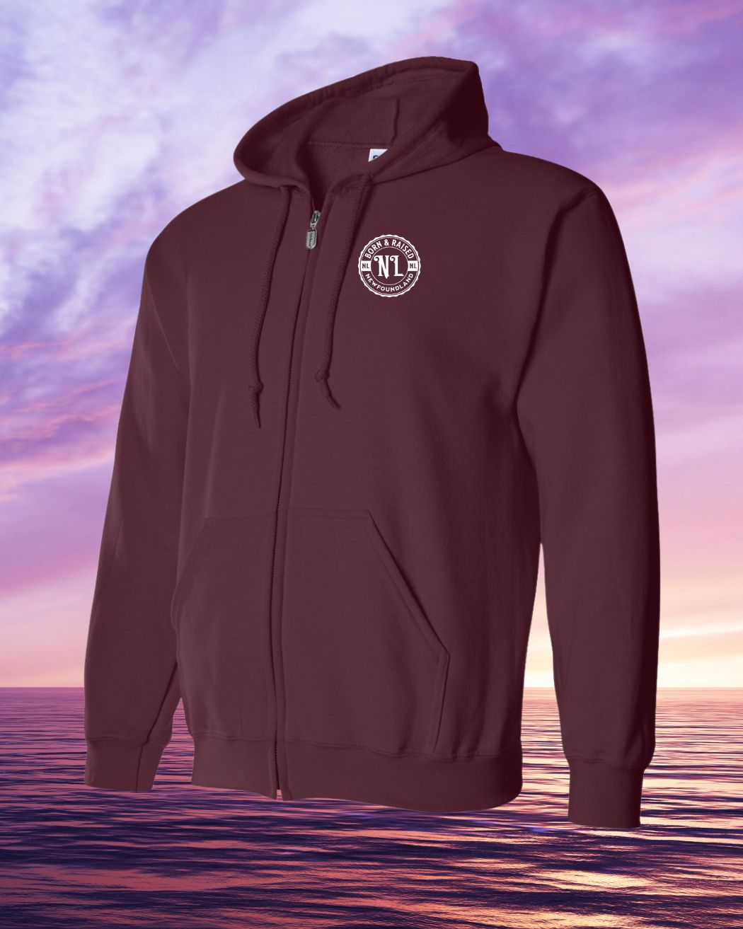 Born & Raised in Newfoundland left chest Print Zip Hoodie