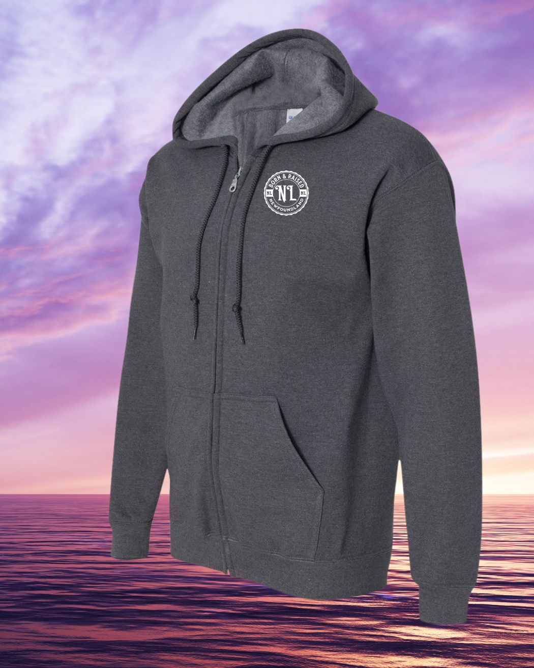 Born & Raised in Newfoundland left chest Print Zip Hoodie