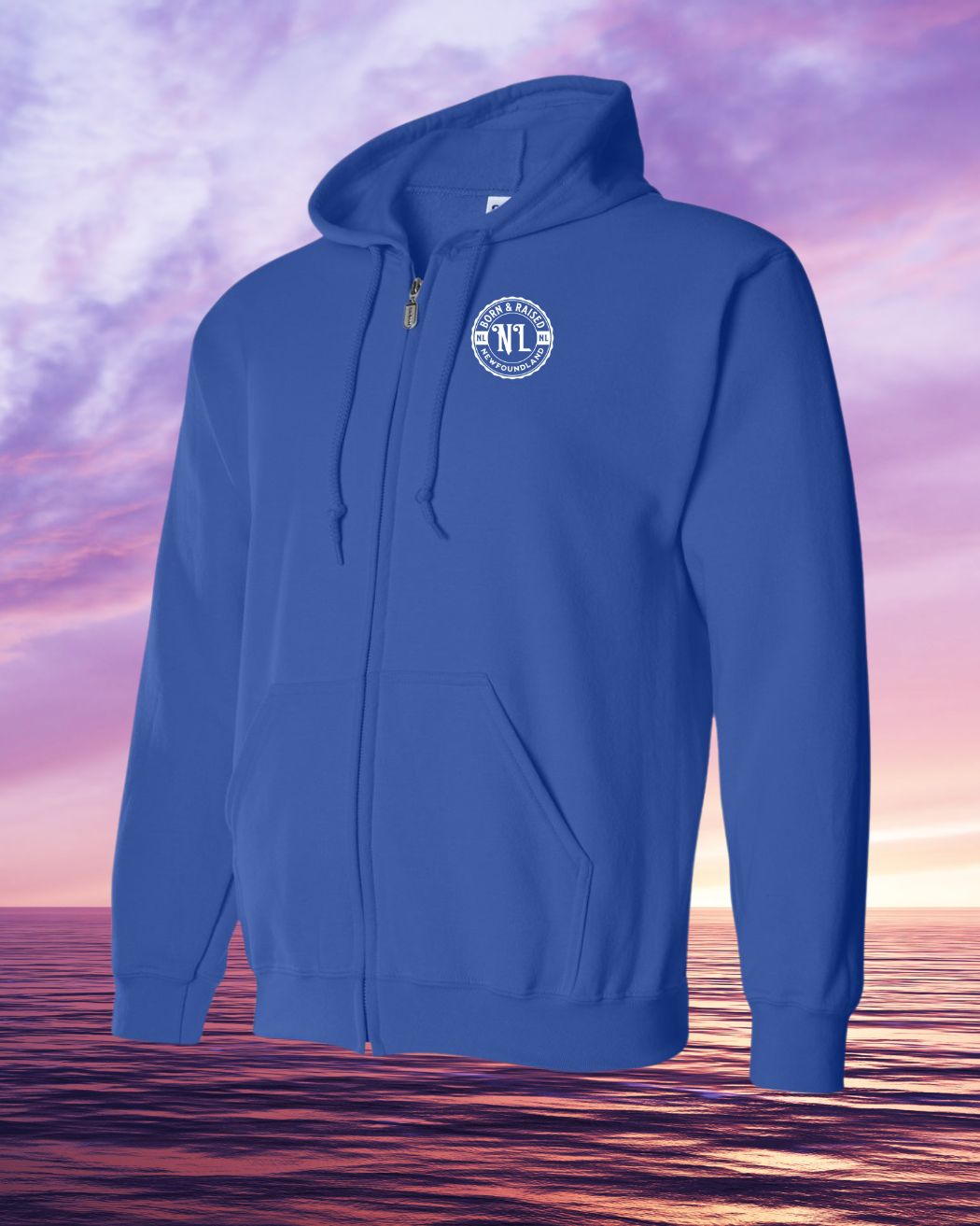 Born & Raised in Newfoundland left chest Print Zip Hoodie