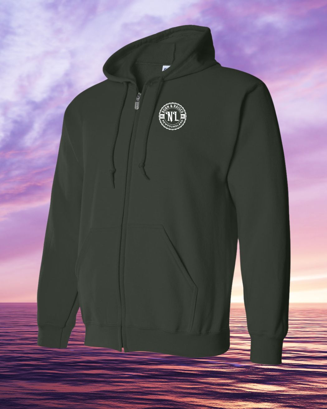 Born & Raised in Newfoundland left chest Print Zip Hoodie