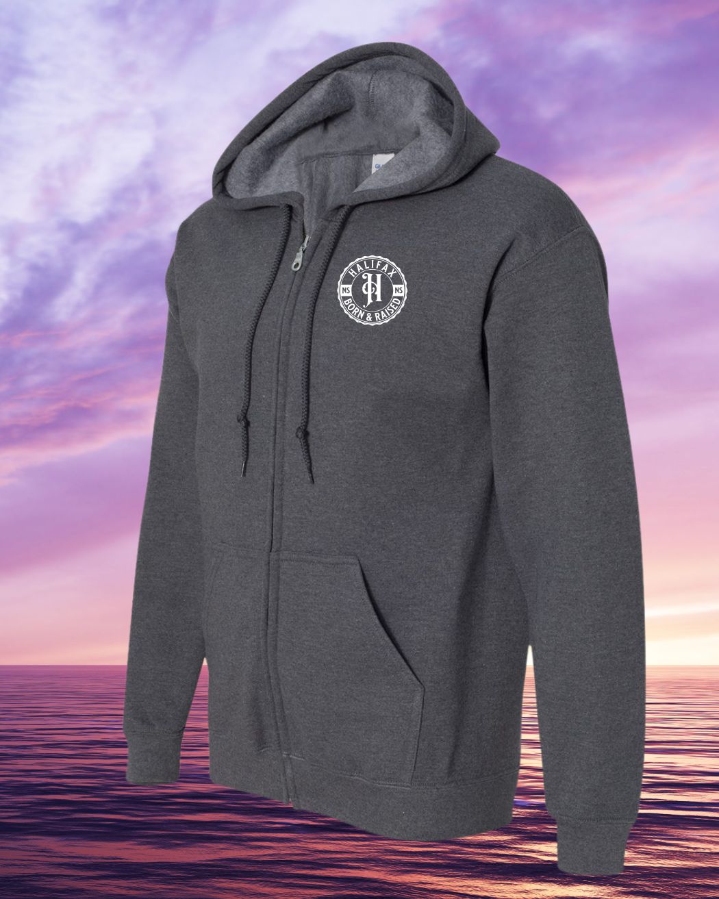 Born & Raised in Halifax left chest Zip Hoodie