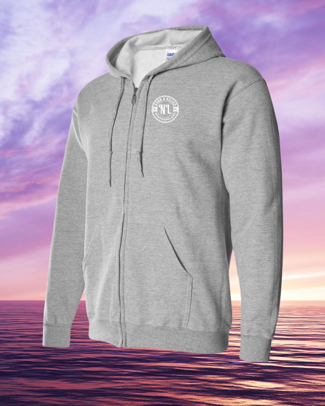 Born & Raised in Newfoundland left chest Print Zip Hoodie