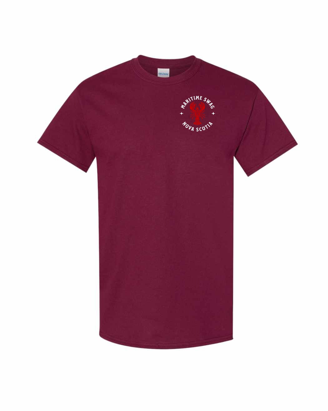 Maritime Swag Nova Scotia Mandala Red Lobster Left Chest and Back mens-tee