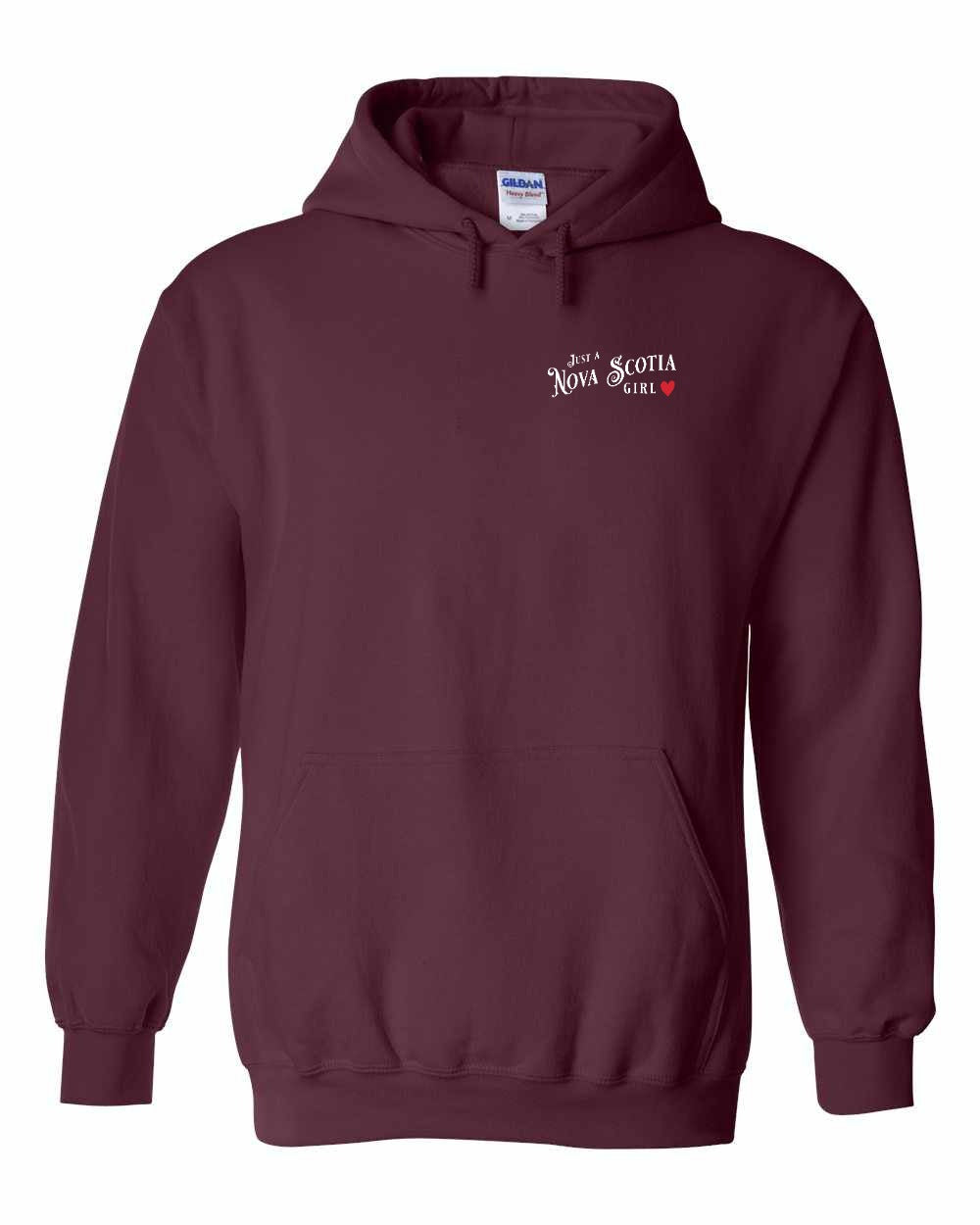 Just a Nova Scotia Girl Red Heart Left Chest and Back pullover