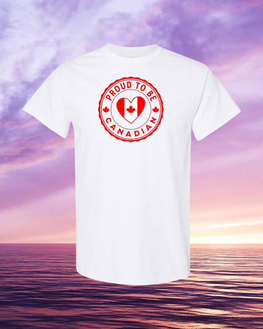 Proud to be Canadian heart flag Tee - Gildan Canada (sewn Internationally)