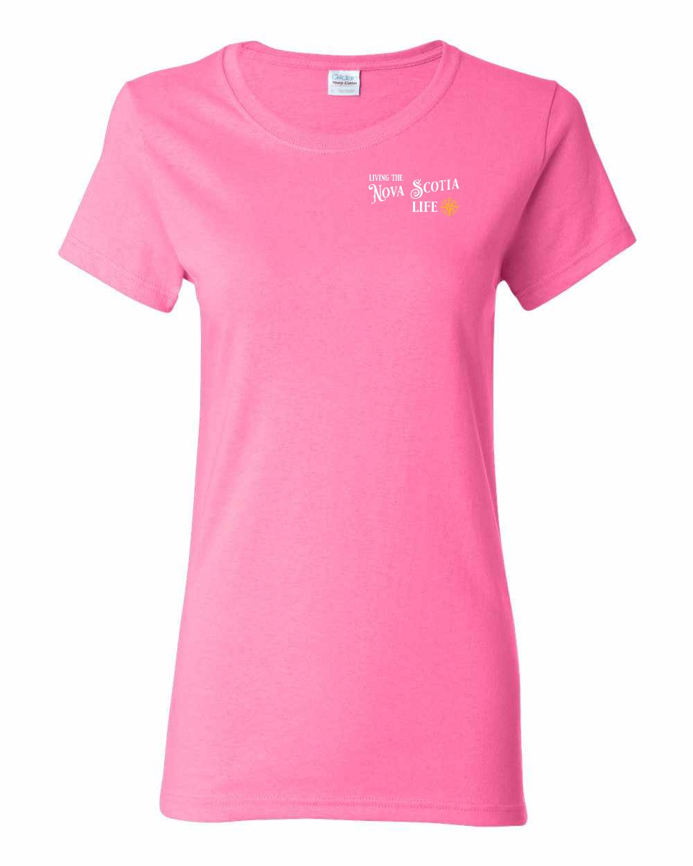 Living the Nova Scotia Life yellow Left Chest womens-tee