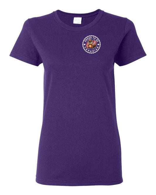Proud to be Canadian Beaver Left Chest and Back Women's Tee