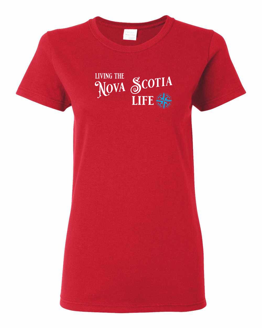 Living the Nova Scotia Life blue Full womens-tee